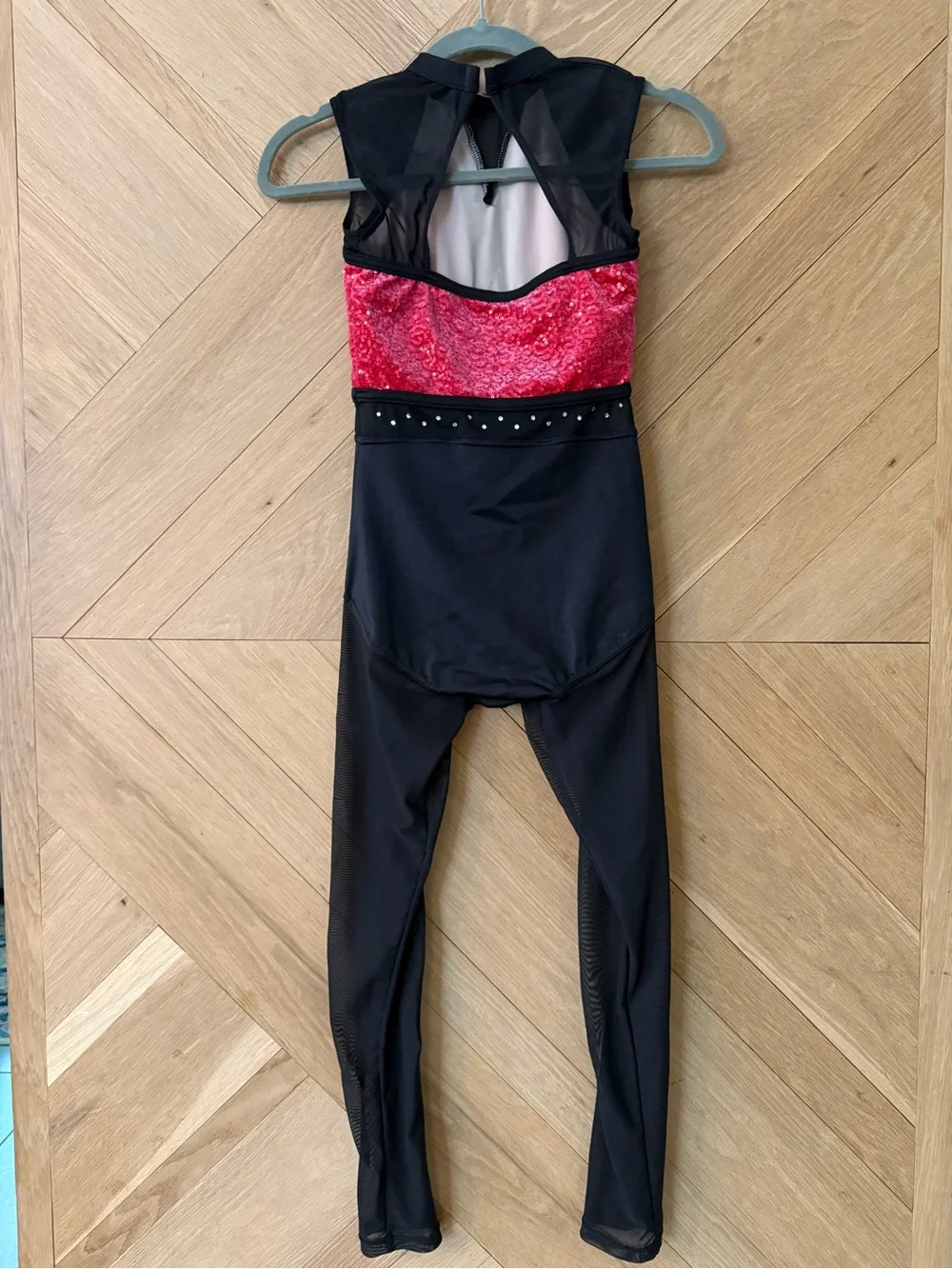 Weissman Black and Red Sequin Dance Unitard